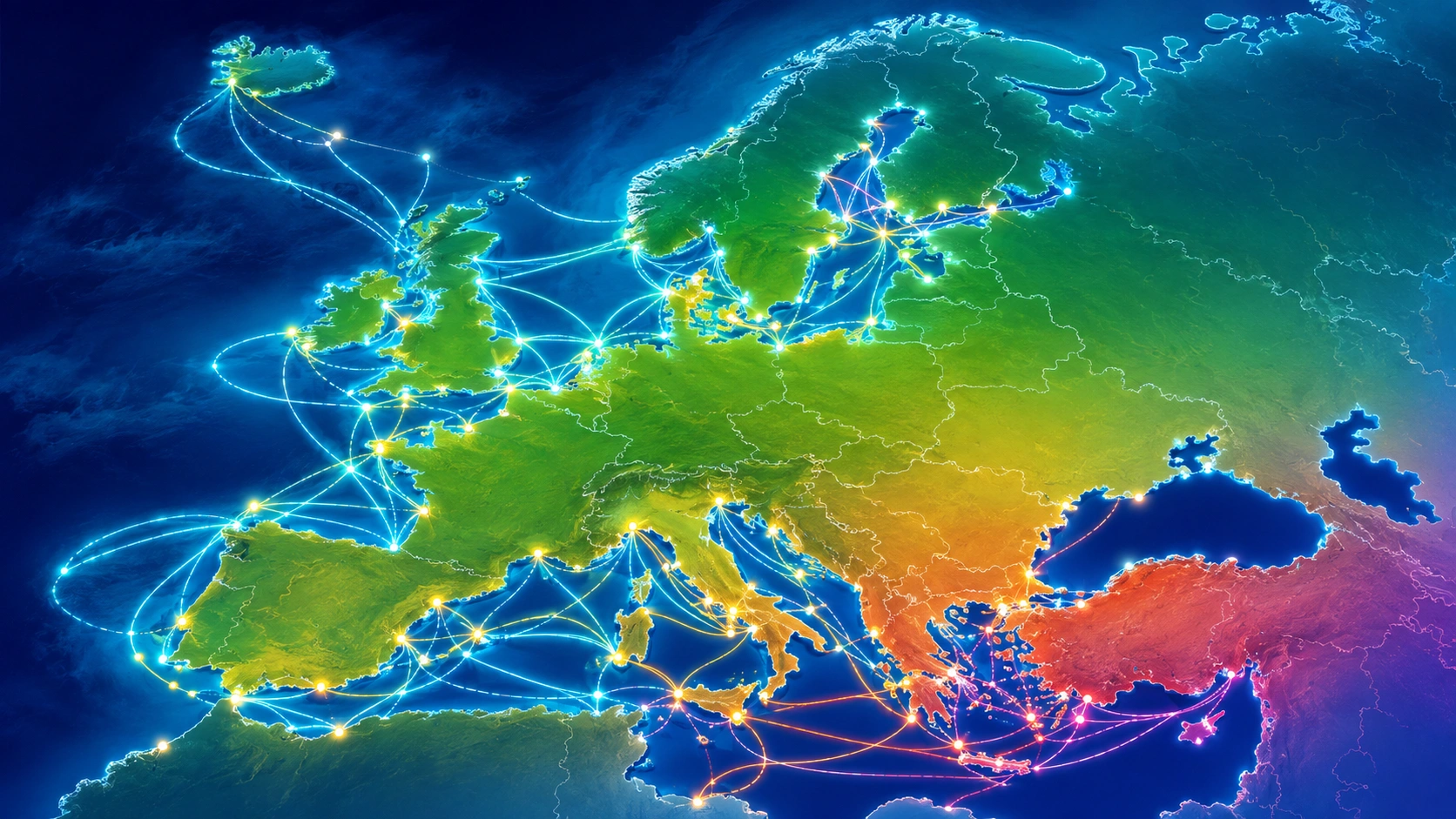 Mapa ilustrado das ligações de ferry na Europa