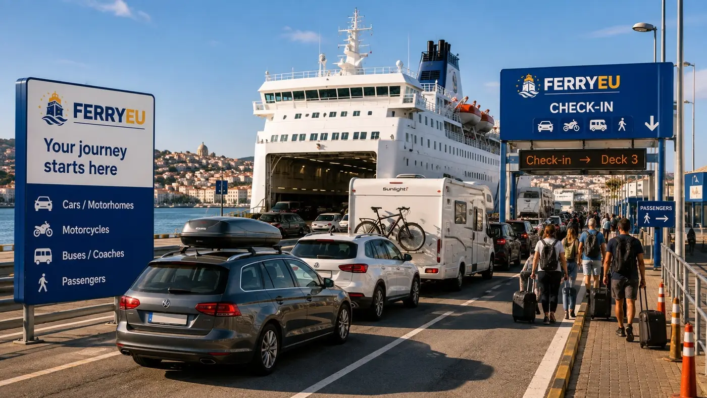 Área de embarque de passageiros num terminal de ferry