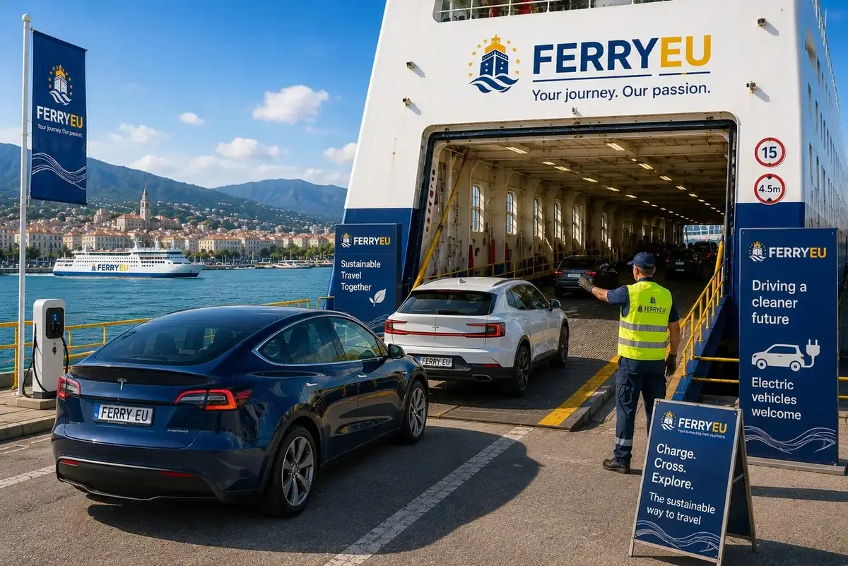 Veículo elétrico a embarcar num ferry
