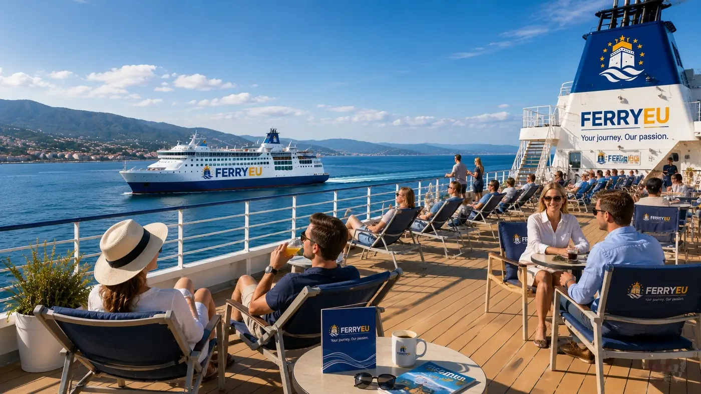 Convés exterior para passageiros a bordo de um ferry
