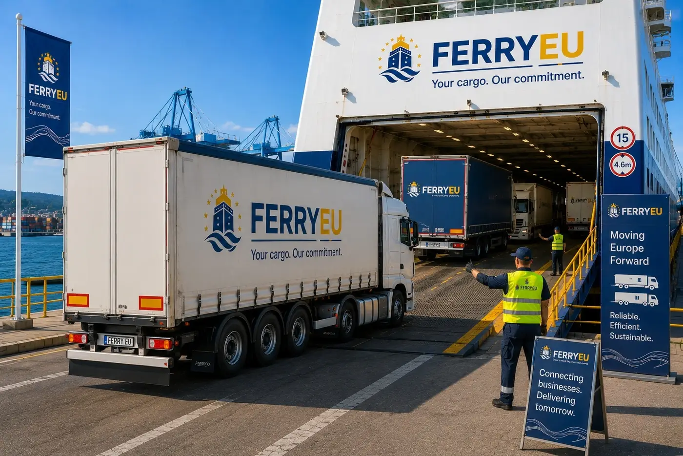 Embarque de veículos comerciales em um ferry ro-ro