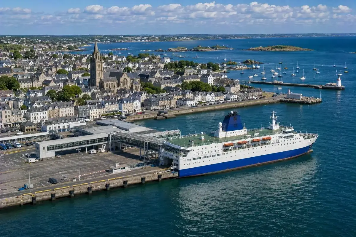 Ferry de passageiros no porto de Roscoff, na Bretanha, França
