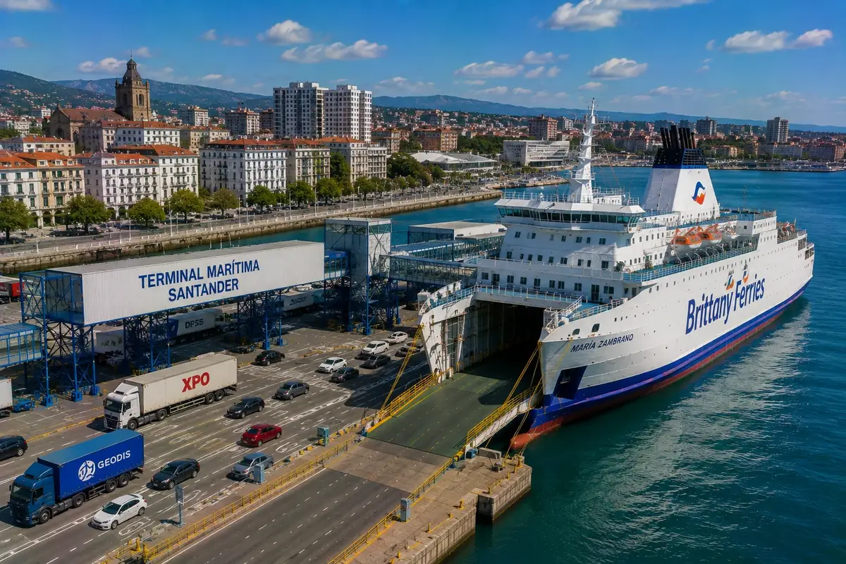 Vista aérea do porto de ferry de Santander e da zona ribeirinha da cidade, no norte de Espanha
