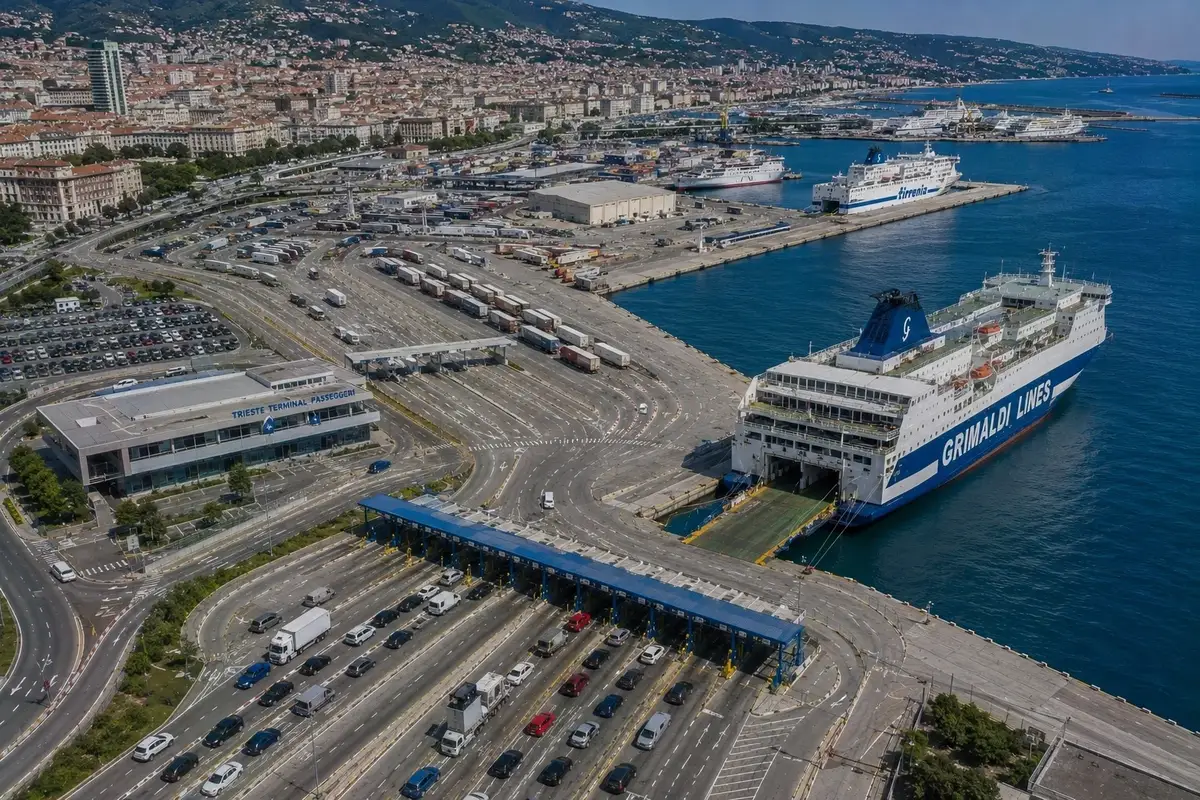 Porto de ferry de Trieste e terminal de passageiros na costa do Adriático