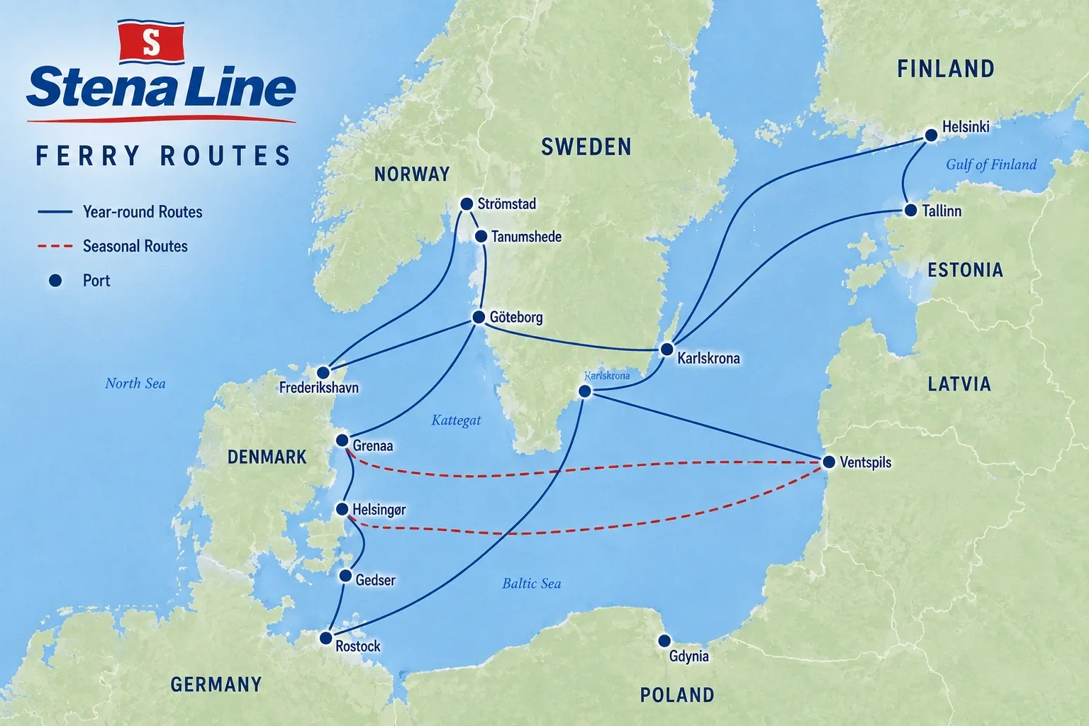 Mapa ilustrativo das rotas Stena Line