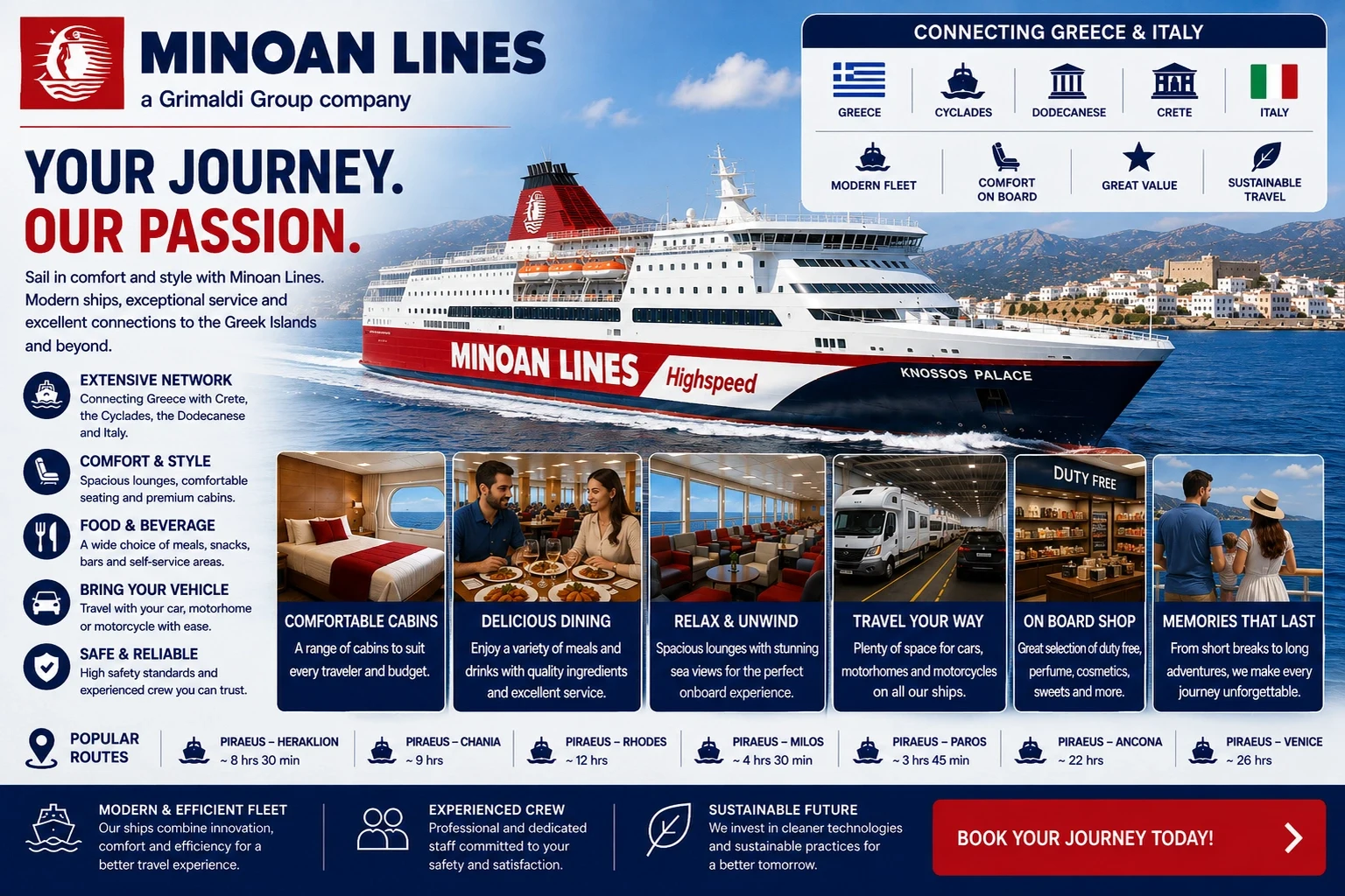 Ferry de passageiros e veículos da Minoan Lines que serve Creta e Milos