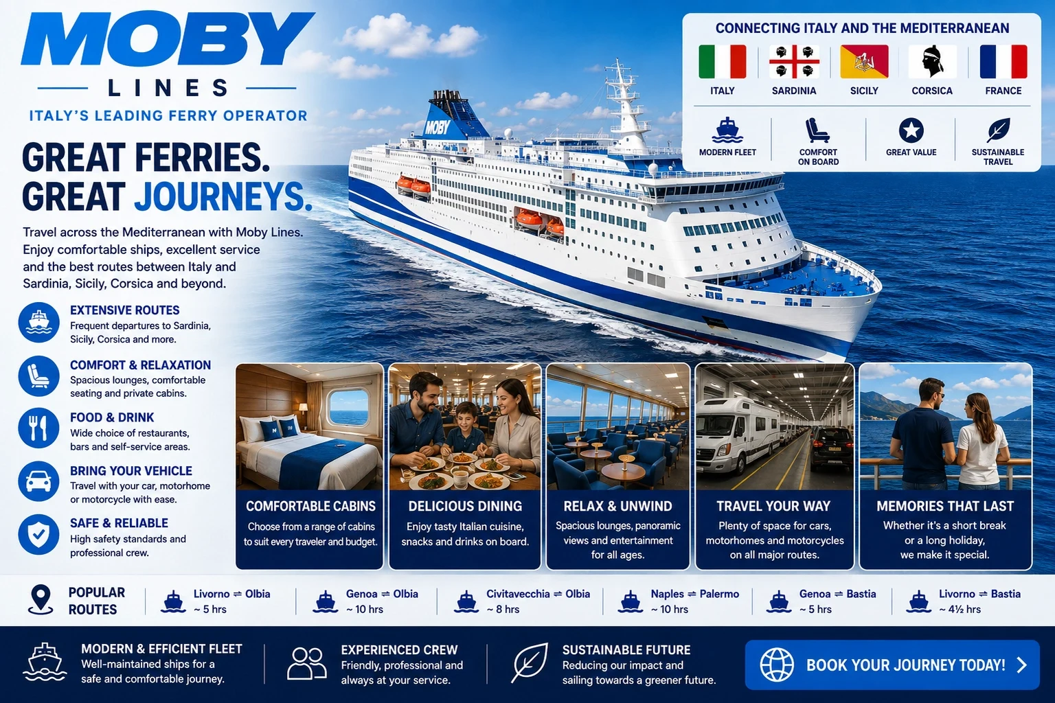 Ferry de passageiros e veículos da Moby Lines no Mediterrâneo
