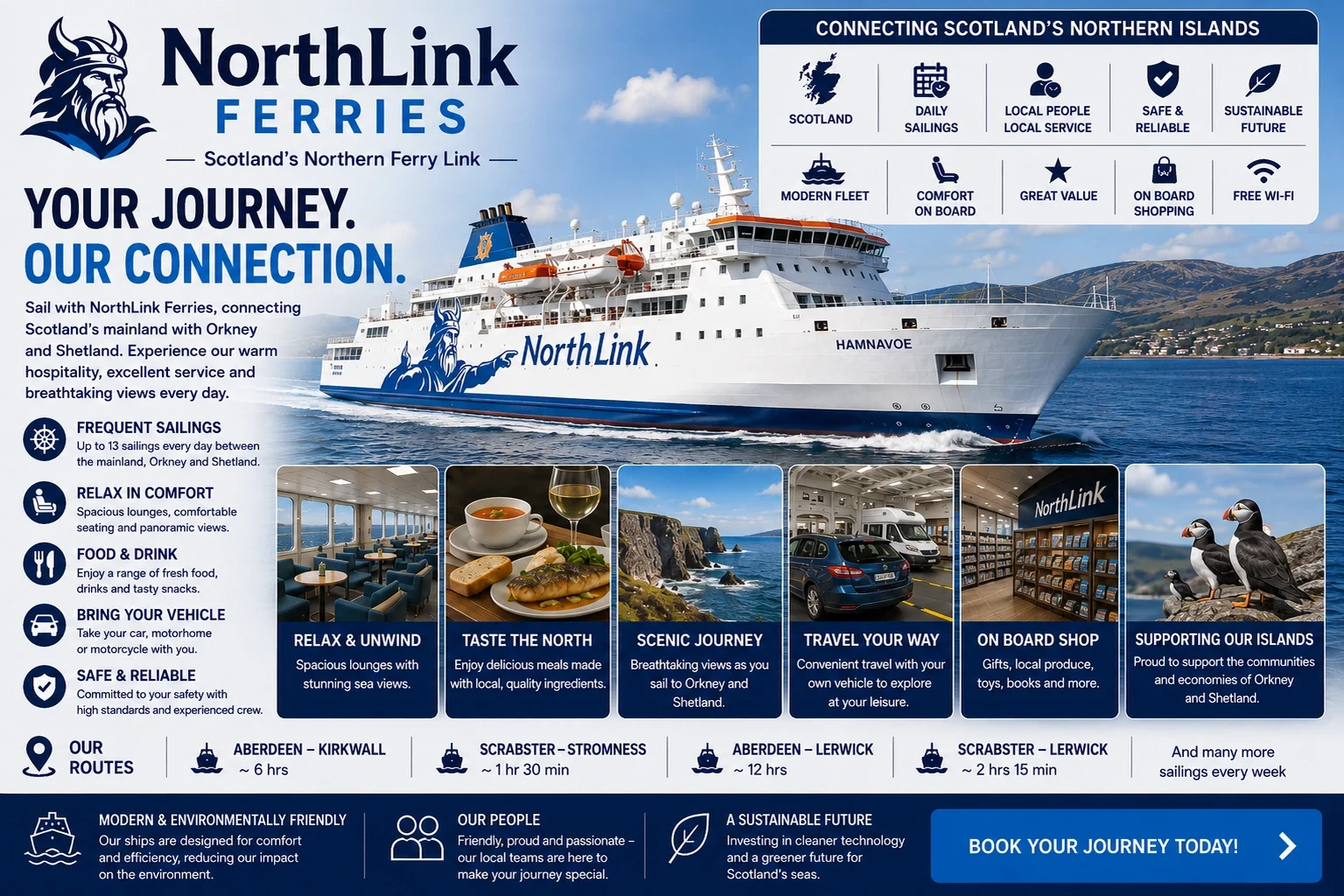 Ferry de passageiros e veículos da NorthLink Ferries no norte da Escócia