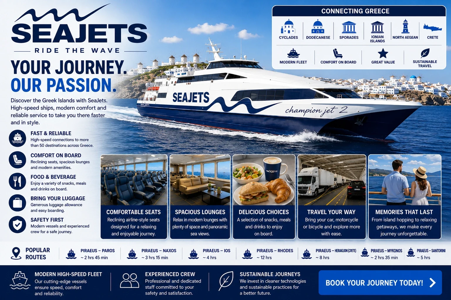 Ferry de passageiros de alta velocidade da SEAJETS no mar Egeu