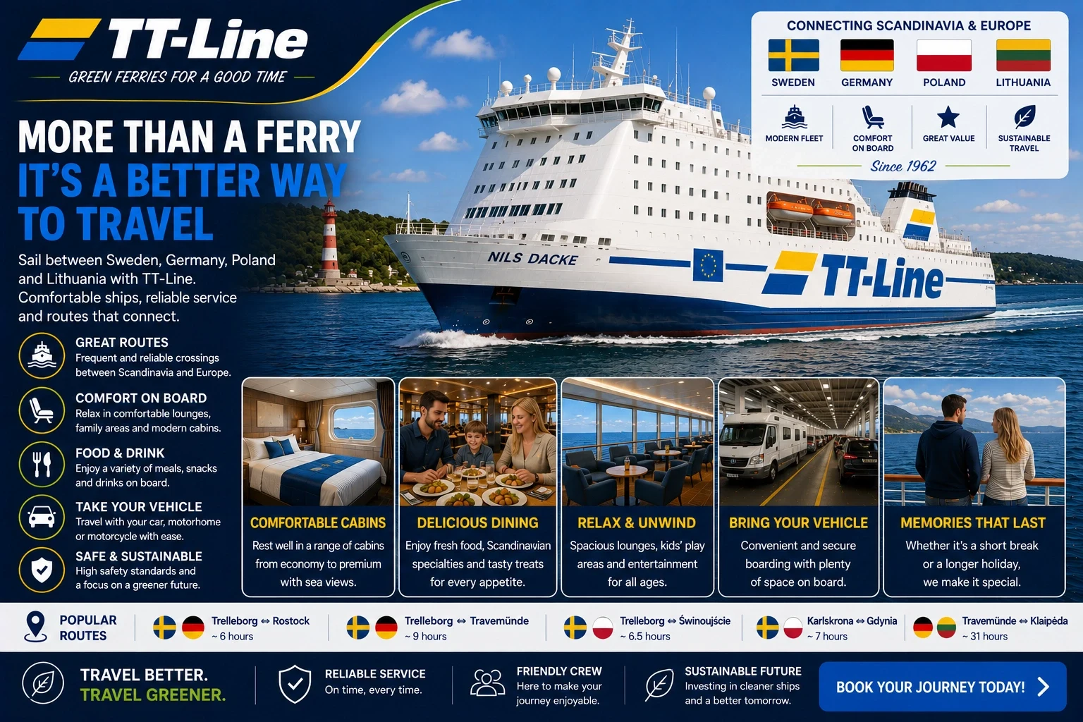Ferry de passageiros e veículos da TT-Line no Mar Báltico